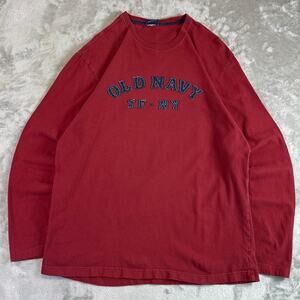 Vtg Old Navy Style Long Sleeve Shirt Mens Large Red Spellout Logo SF NY